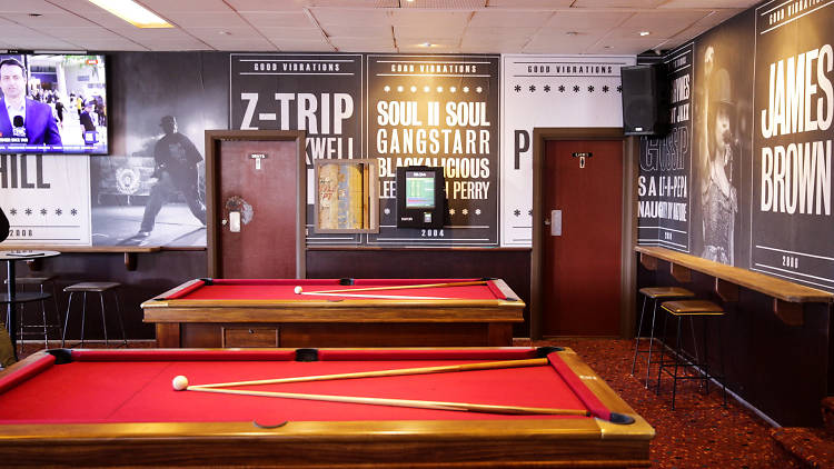 Inside the The Royal Bondi a red pool table