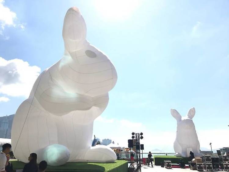 巨型白兔伴你野餐
