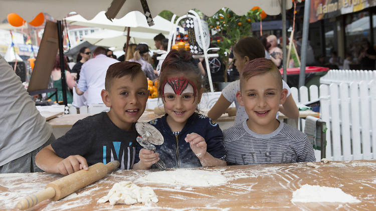 Kids making dough.