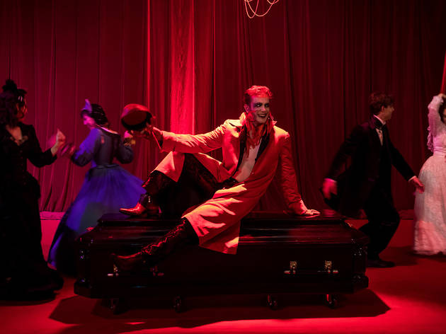 Full cast in red ballroom at A Midnight Visit Full cast in red ballroom at A Midnight Visit