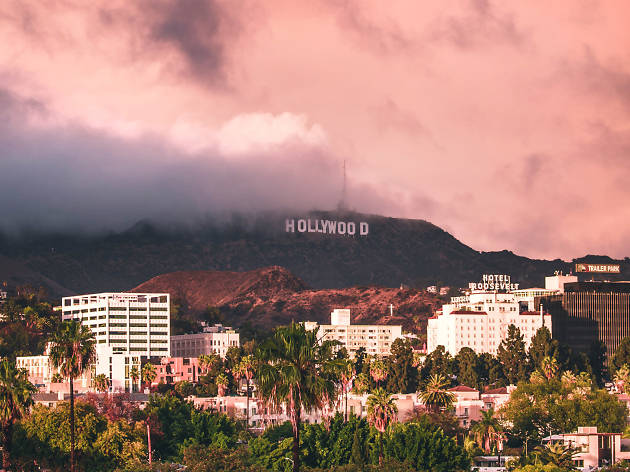 Hollywood Sign in clouds