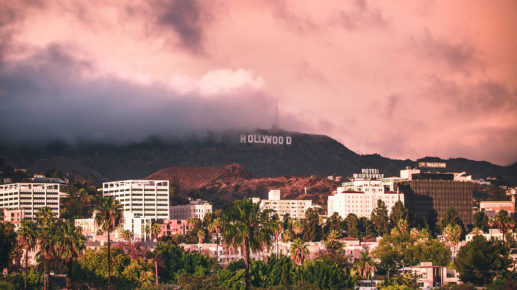 Hollywood Sign in clouds