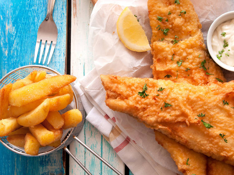 Sake and fish and chips