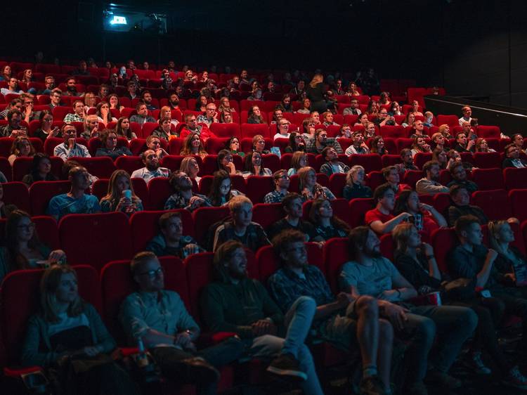 People watching a movie in a cinema 