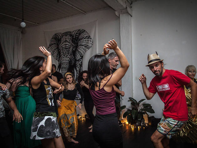 Conscious Warehouse party at Buddha Bar People dancing at Conscious Warehouse party