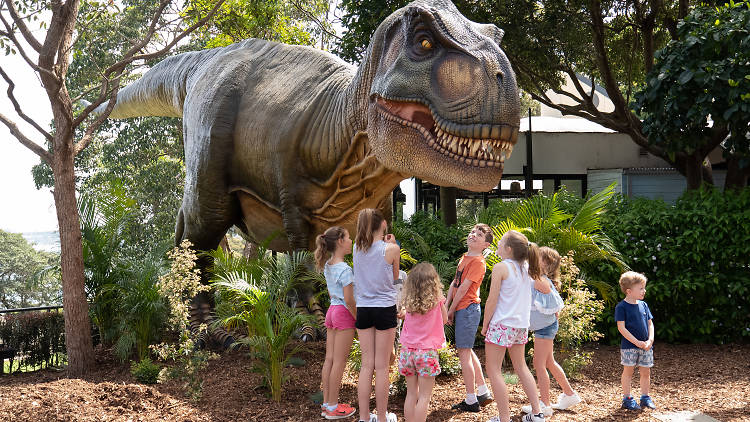 Kids at the Taronga Zoo Dinosaur exhibit.