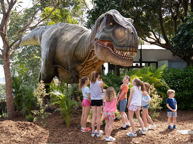 Kids at the Taronga Zoo Dinosaur exhibit.