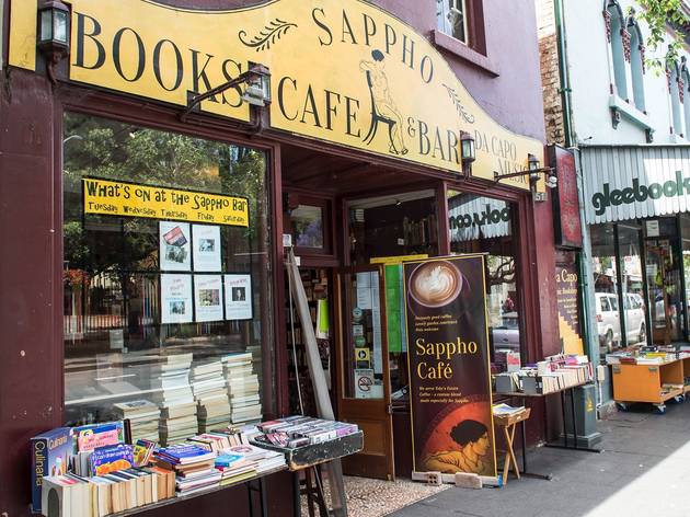 Outside on street at Sappho Books Cafe & Wine Bar Outside on street at Sappho Books Cafe & Wine Bar