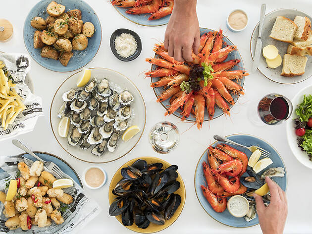 Sydney Tower Eye Christmas Plates of seafood from above.