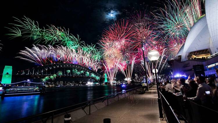 Sydney Harbour Bridge with fireworks.