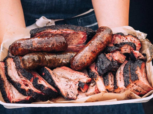 Moo's Craft Barbecue smoked meat plate Los Angeles