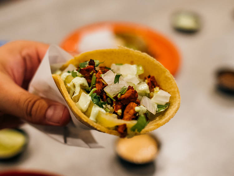 Al pastor taco at the Taco Stand