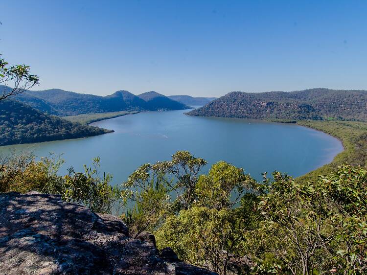 View down to the winding Hawkesbury River from Marramarra National Park