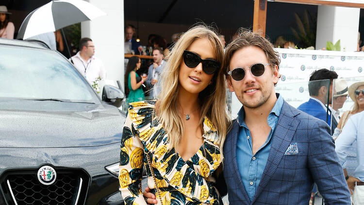 Steph Claire Smith and Josh Miller at the Portsea Polo