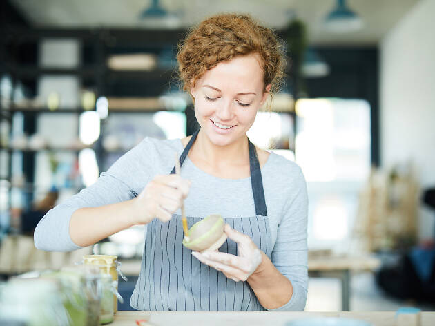 Stock image of woman making crafts Stock image of woman making crafts
