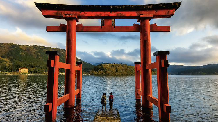 A massive red torii gate