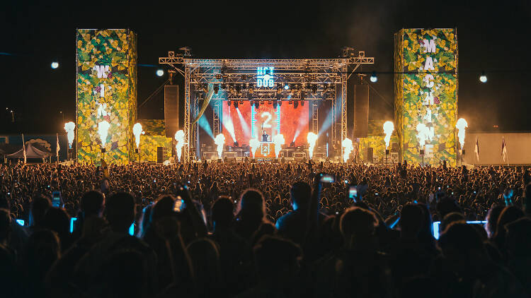 Festival stage and crowd.