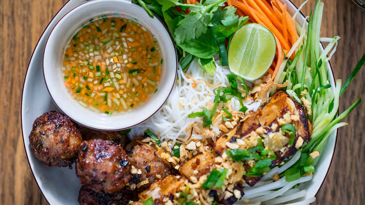 Chôm Chôm bun cha pork skewers