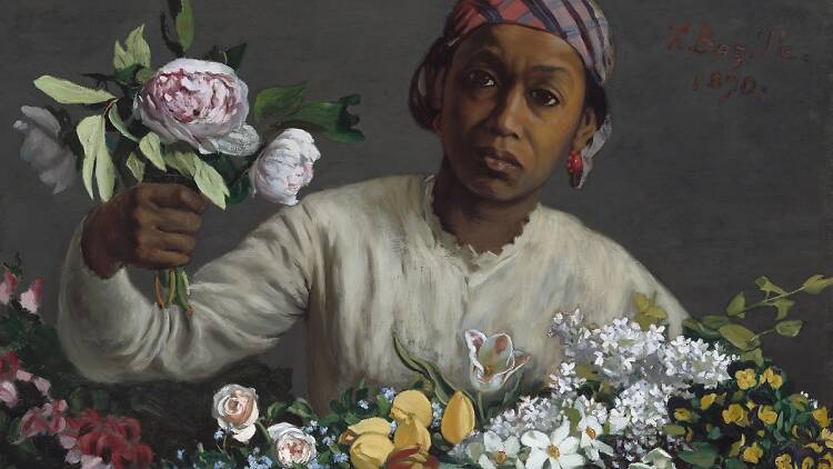 Frédéric Bazille, Young Woman with Peonies, French, 1841 - 1870, 1870, oil on canvas, Collection of Mr. and Mrs. Paul Mellon