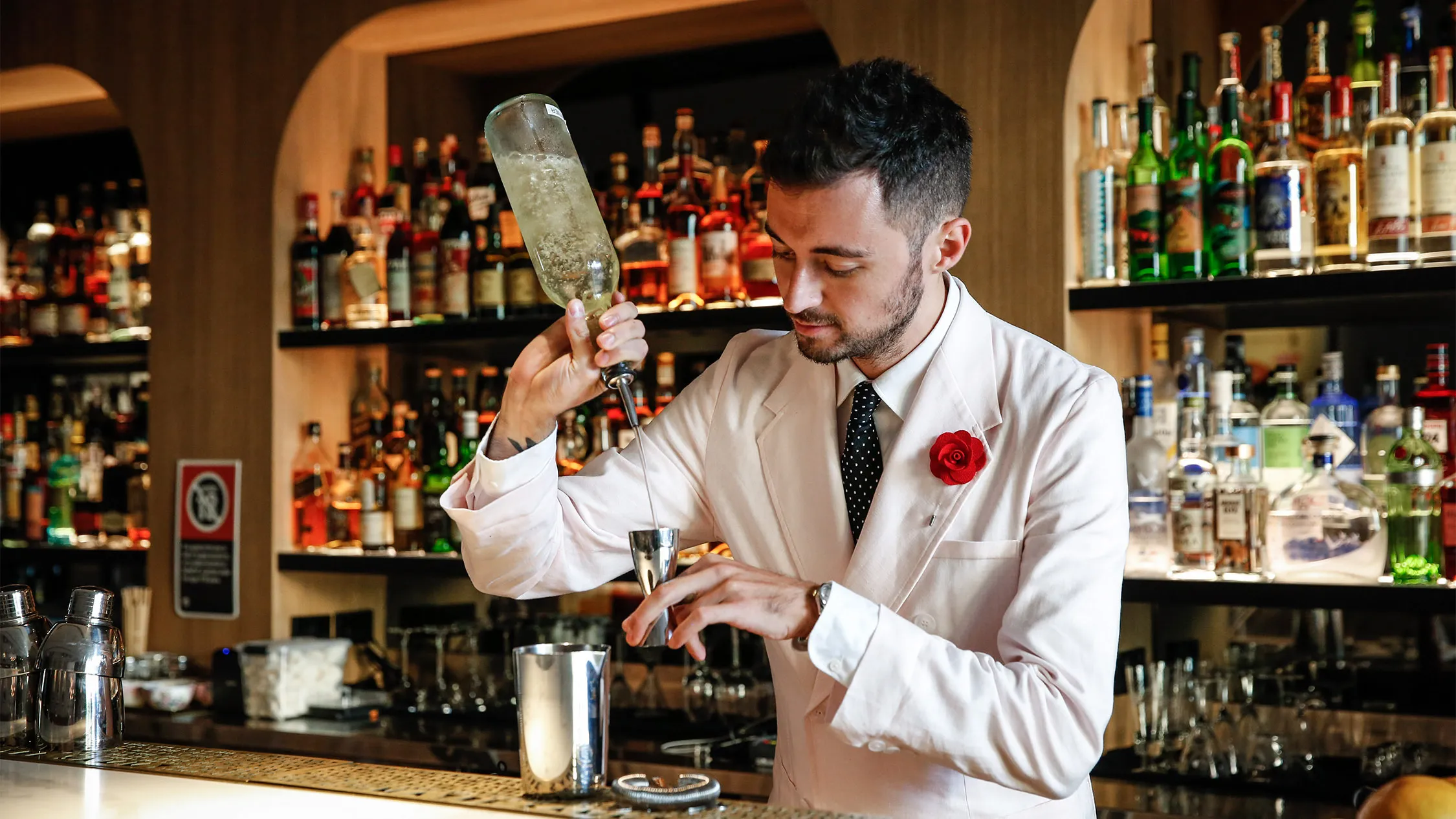 Bartender mixing drink at Maybe Sammy