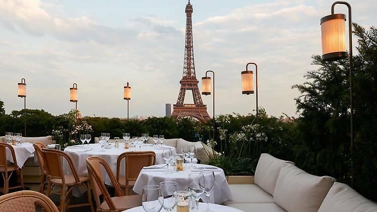 Eating dinner in the famous Eiffel Tower