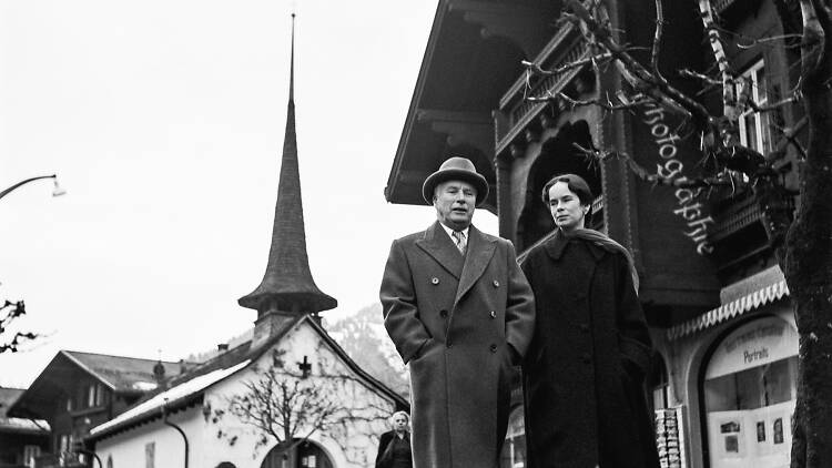 Charlie and Oona Chaplin in Gstaad, 1952