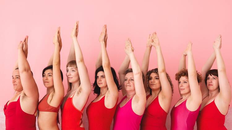 The Clams: Women in swimsuits showing their underarms