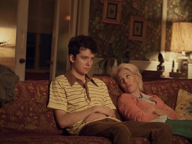 A still from the Netflix show Sex Education starring Asa Butterfield and Gillian Anderson