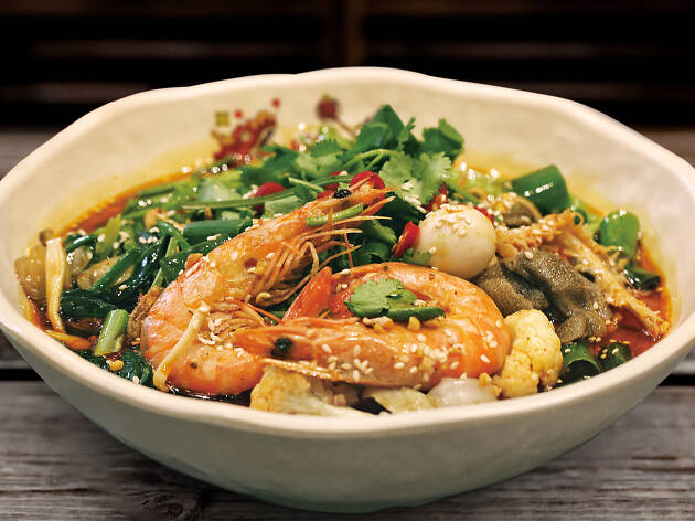 David's Malatang An individual bowl of hot pot with prawns