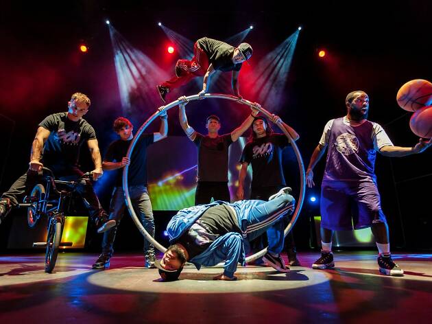 360 Allstars The 360 Allstars doing acrobatics on stage.