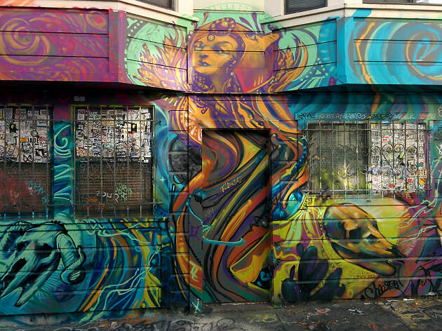 Clarion Alley A colorful woman on a street mural