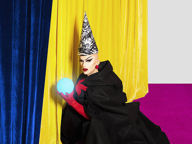Sasha Velour holds a crystal ball in Smoke & Mirrors Sasha Velour holds a crystal ball in Smoke & Mirrors