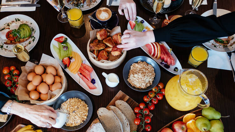 A flat lay photo of the breakfast buffet at the Melbourne Marriott Hotel