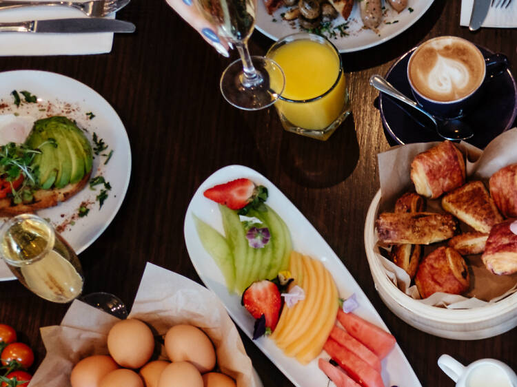 A flat lay photo of the breakfast buffet at the Melbourne Marriott Hotel