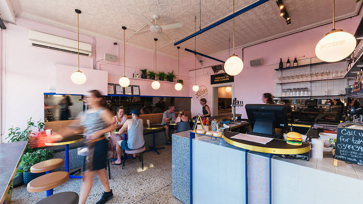 The interior of a 50s style diner