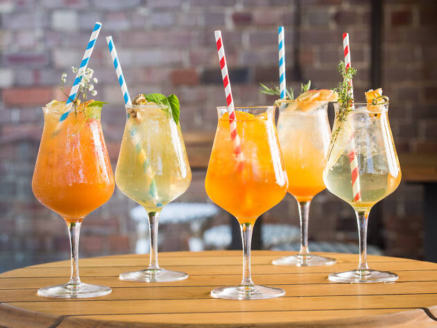 Spritz Bar Sydney Five Spritz cocktails on a table