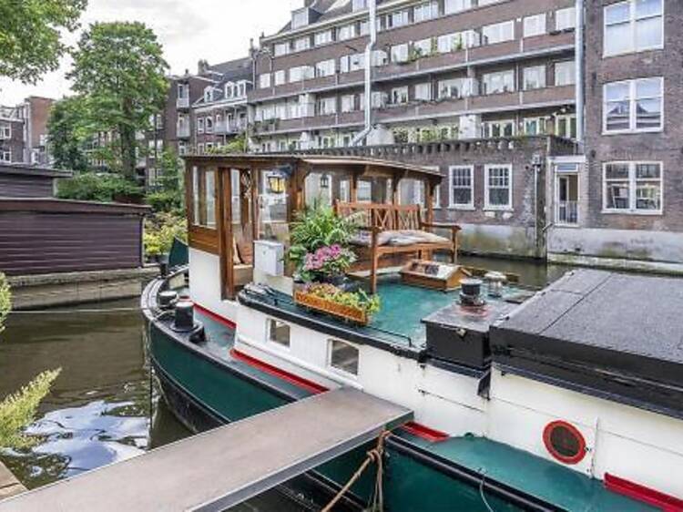 Romantic bed on old Barge