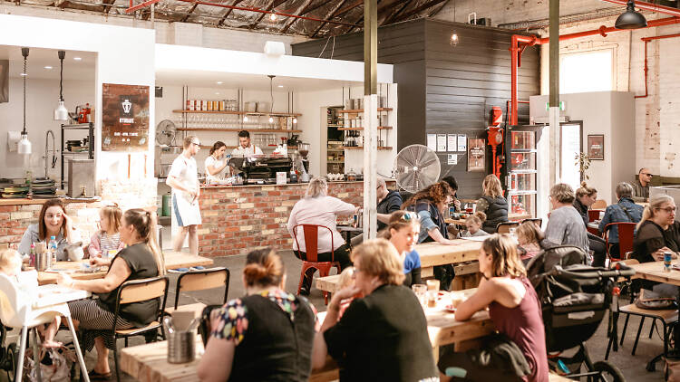 Crowd shot of people dining in Hydrant Food Hall