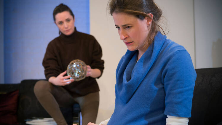Stephanie Heitman and Xanthe Elbrick in rehearsal for Charlie's Waiting