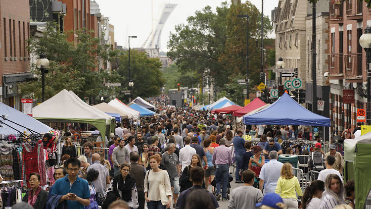 Walk the lengths of a street fair