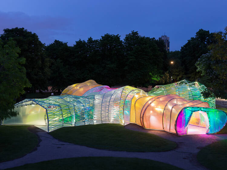 This translucent, rainbow pavilion is setting up for free at the La Brea Tar Pits