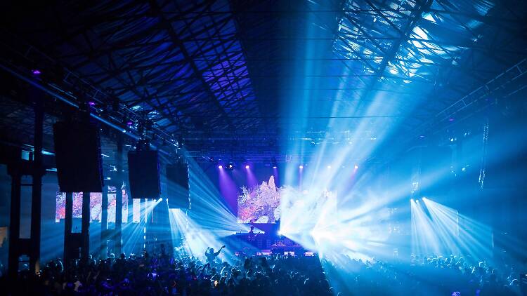 The crowd, stage and light show at Curve Ball.