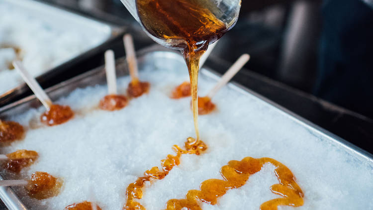 Maple Taffy at Sucrerie de la Montagne