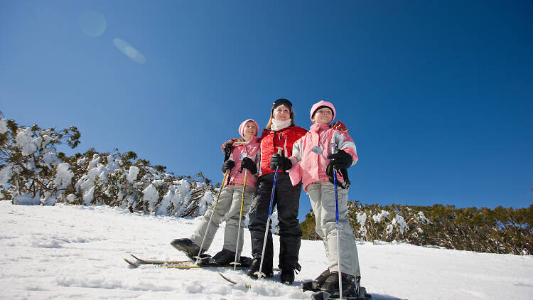 Family skiing at Mt Baw Baw