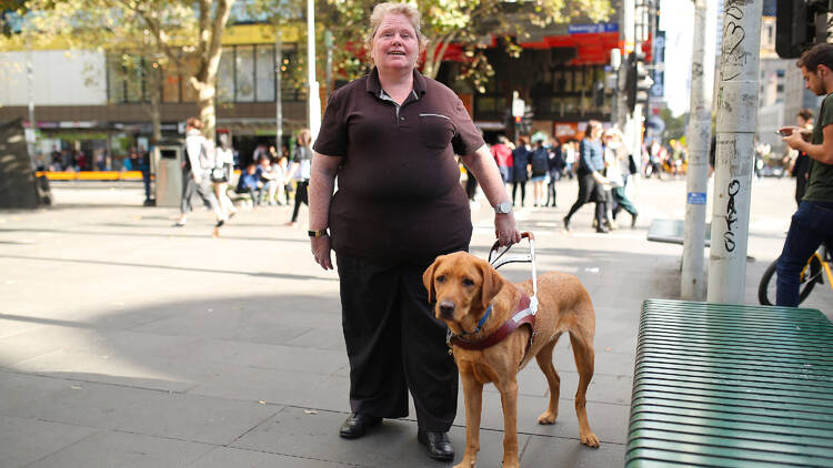 Margaret Shanahan and her guide dog in the CBD