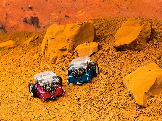 Space Odyssey Tinkertoreum Two space rovers on a man-made Mars surface