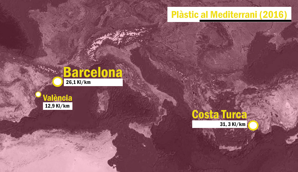 Mapa de la contaminació de plàstic al Mediterrani