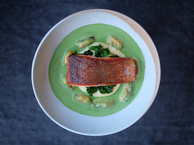 A main course of salmon at the Little Chartroom 