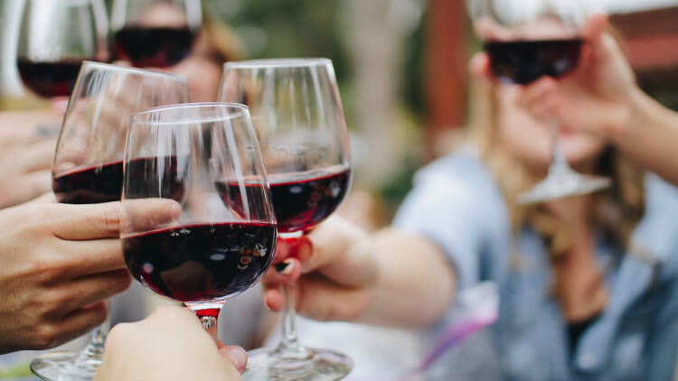 People toasting glasses of red wine