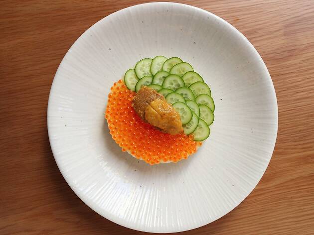 Dish at Supernormal Dish of caviar and cucumber presented in a circle
